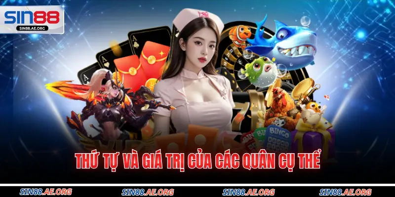 Thứ tự và giá trị của các quân cụ thể